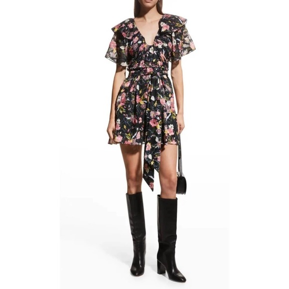 TANYA Taylor NWT $495 Mara Floral Print Flutter Sleeve Mini Dress Size 10 - Picture 1 of 10